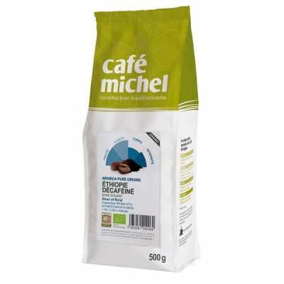 KAWA ZIARNISTA BEZKOFEINOWA ARABICA 100 % ETIOPIA FAIR TRADE BIO 500 g - CAFE MICHEL